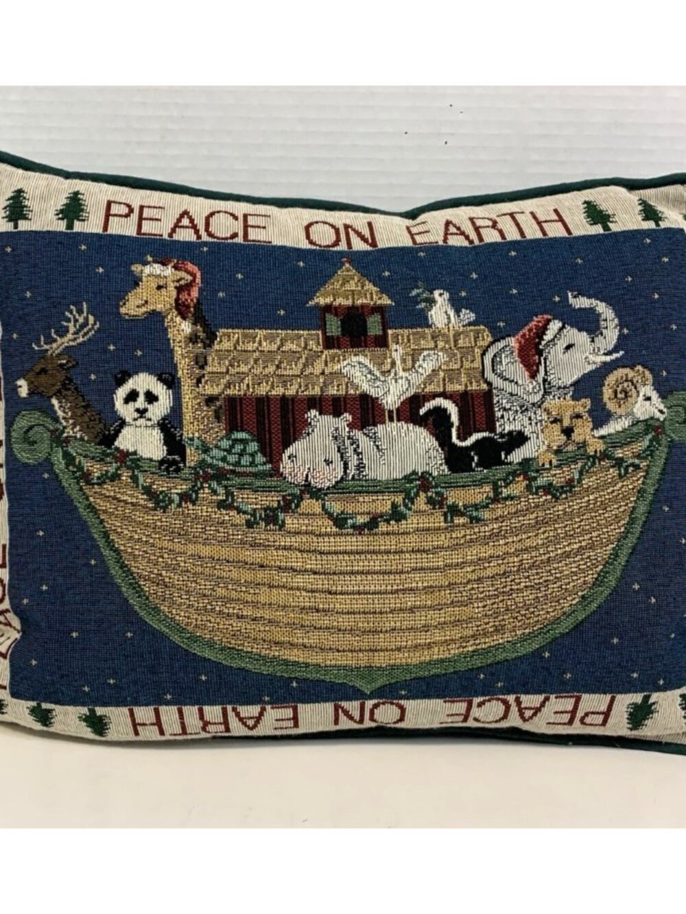 VINTAGE NOAH'S ARK Tapestry Throw Pillow Animals 16" x 11" Nursery Decor